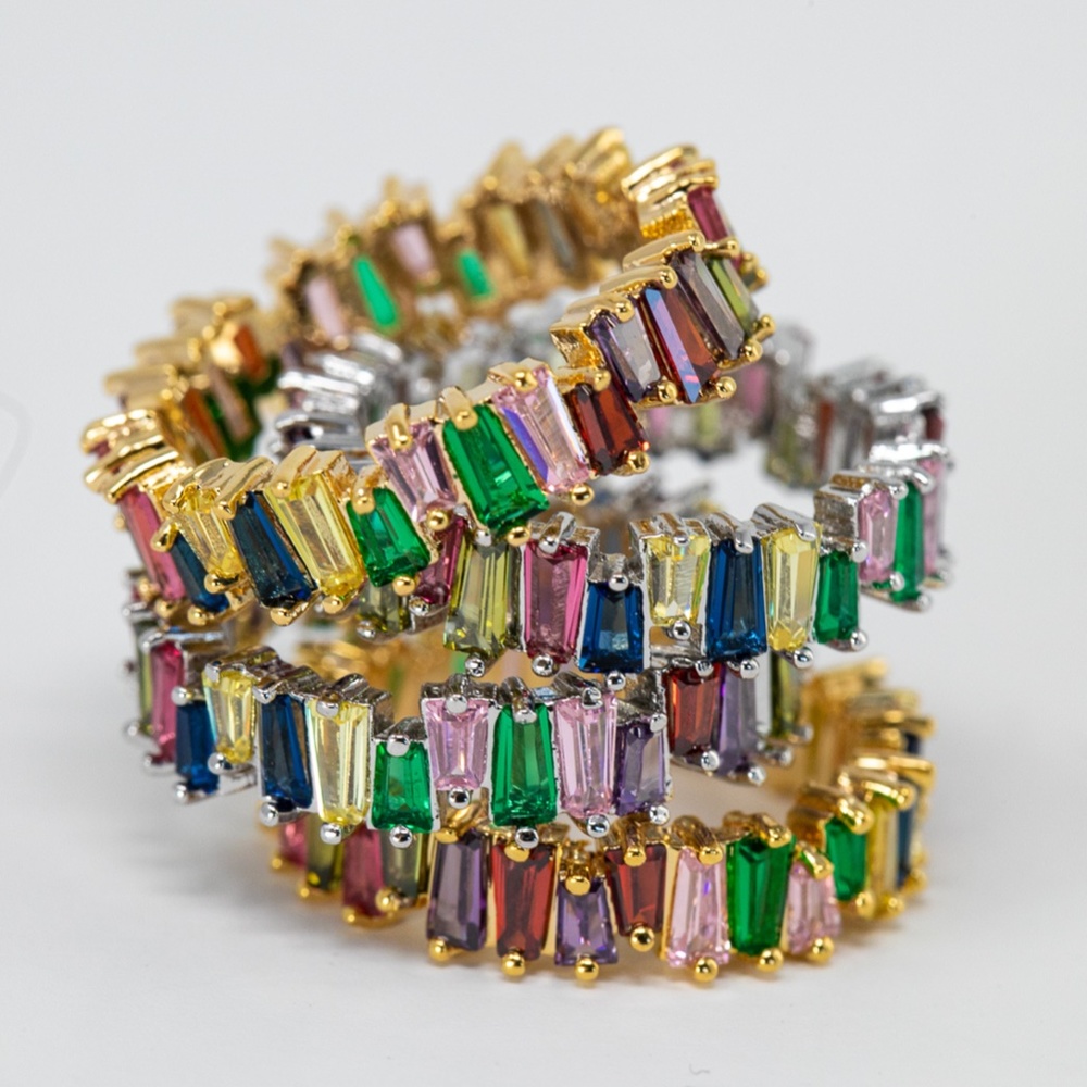 multi colored silver rhinestone ring stackable - Picture 8 of 8
